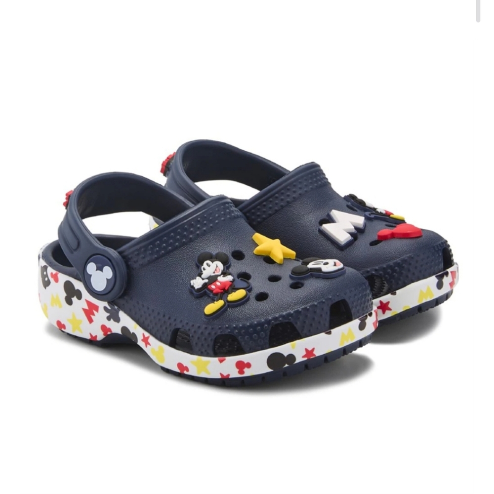 Kids Navy Blue Clogs with Cartoon Accents